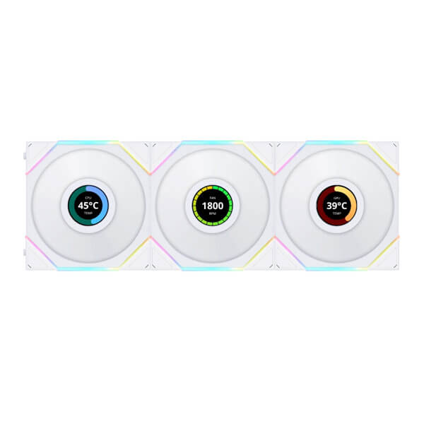 Lian Li UNI Fan TL LCD RGB 120mm Reverse Blade White Cabinet Fan, Triple Pack
